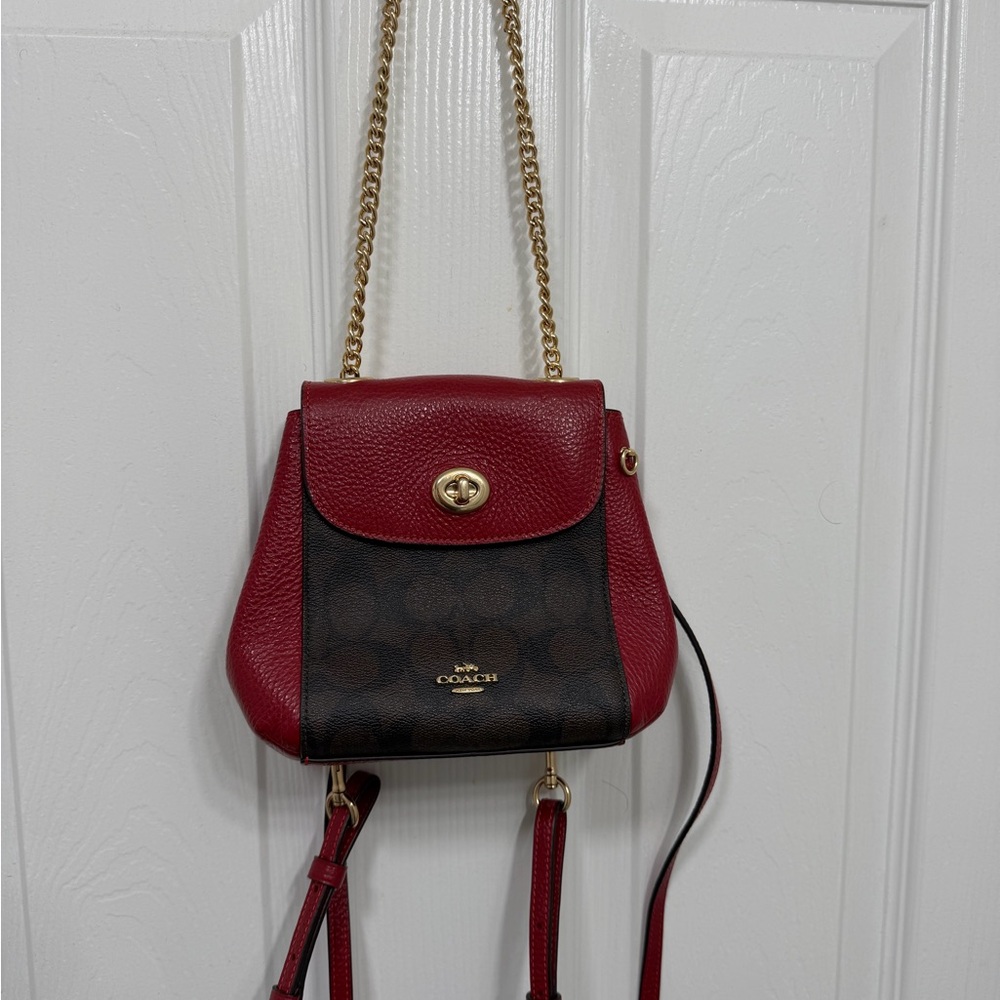 Coach Red and Brown Leather Backpack